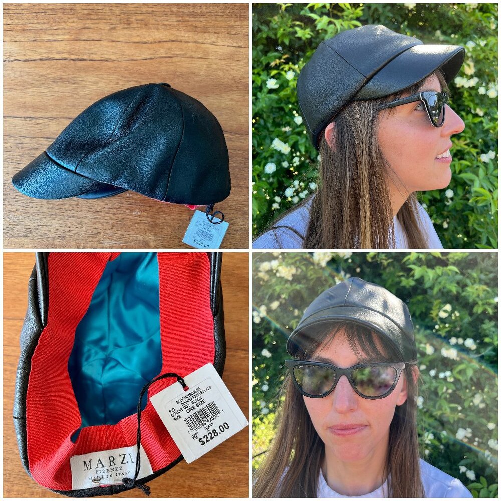 Leather Cap MARZI FIRENZE Made In Italy Mod NWT NEW